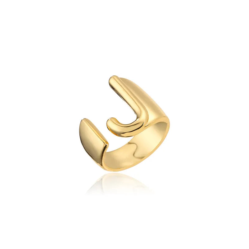 Hollow A-Z Letter Adjustable Opening Ring For Women – Gold Plated