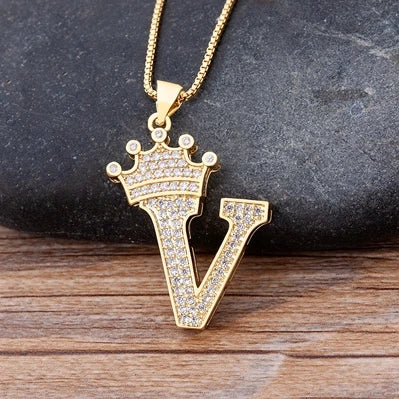 Custom Initial Letters Necklace A-Z Crown Hip Hop For Men