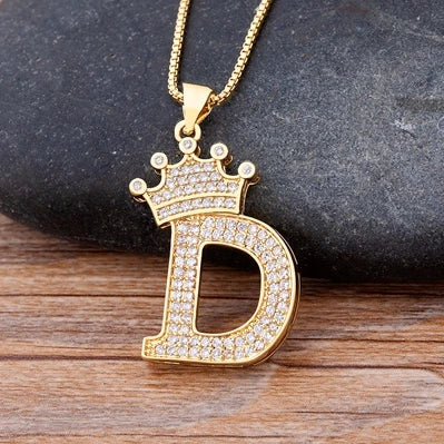 Custom Initial Letters Necklace A-Z Crown Hip Hop For Men