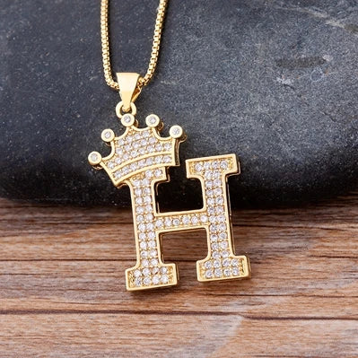 Custom Initial Letters Necklace A-Z Crown Hip Hop For Men