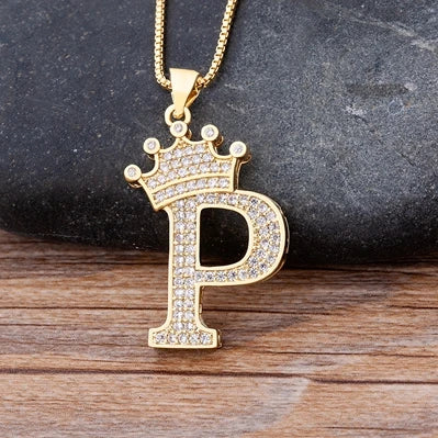 Custom Initial Letters Necklace A-Z Crown Hip Hop For Men