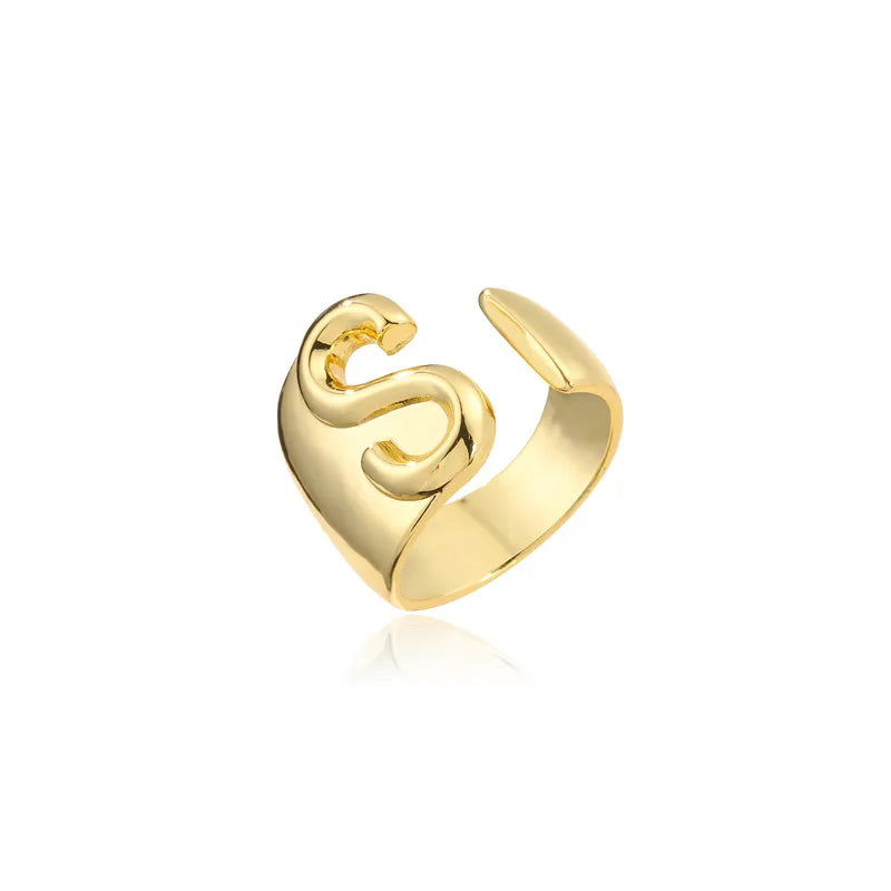 Hollow A-Z Letter Adjustable Opening Ring For Women – Gold Plated