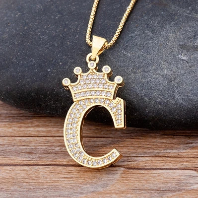 Custom Initial Letters Necklace A-Z Crown Hip Hop For Men