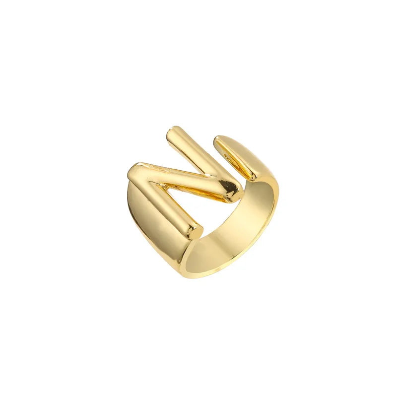 Hollow A-Z Letter Adjustable Opening Ring For Women – Gold Plated