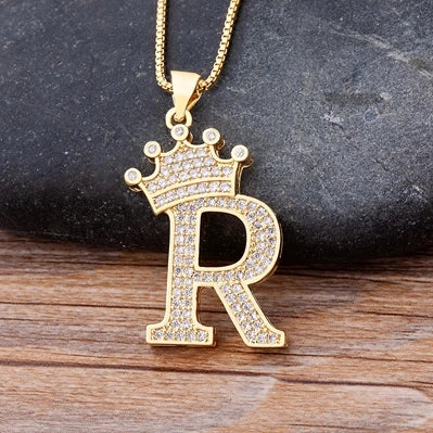 Custom Initial Letters Necklace A-Z Crown Hip Hop For Men