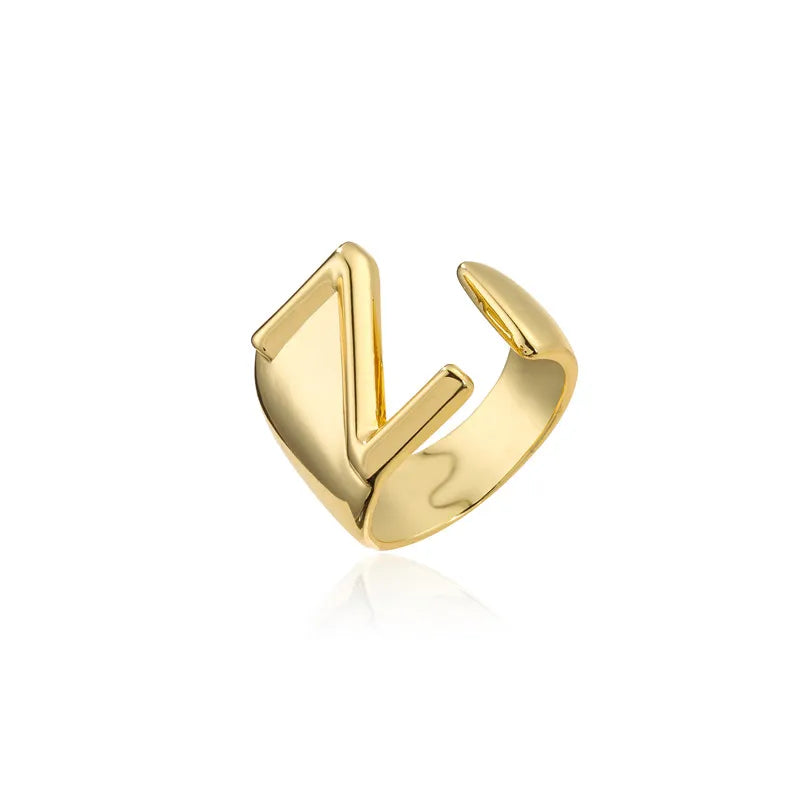 Hollow A-Z Letter Adjustable Opening Ring For Women – Gold Plated