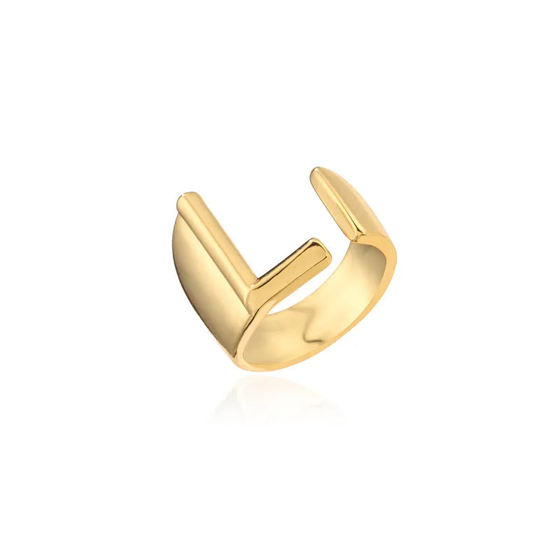 Hollow A-Z Letter Adjustable Opening Ring For Women – Gold Plated