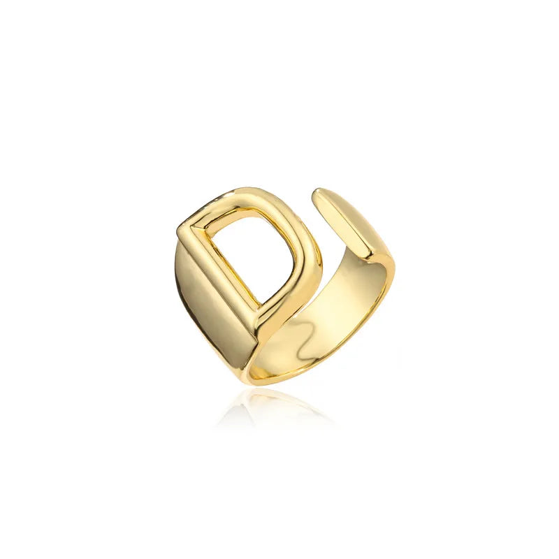 Hollow A-Z Letter Adjustable Opening Ring For Women – Gold Plated