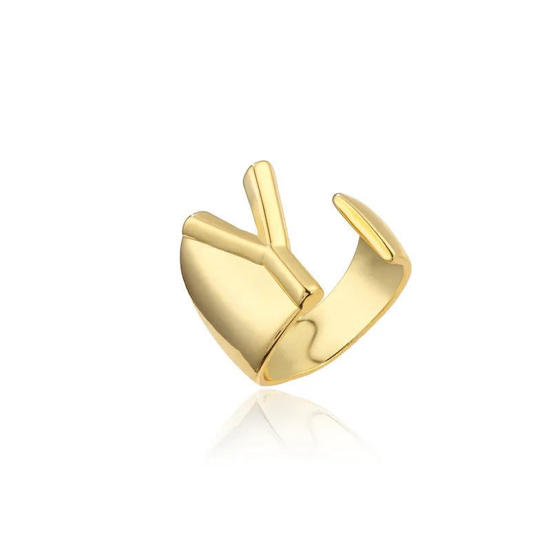 Hollow A-Z Letter Adjustable Opening Ring For Women – Gold Plated