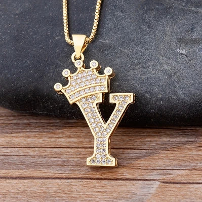 Custom Initial Letters Necklace A-Z Crown Hip Hop For Men