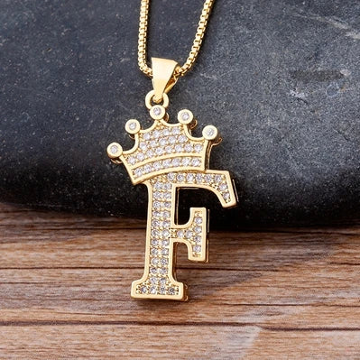 Custom Initial Letters Necklace A-Z Crown Hip Hop For Men