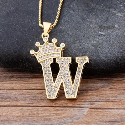 Custom Initial Letters Necklace A-Z Crown Hip Hop For Men