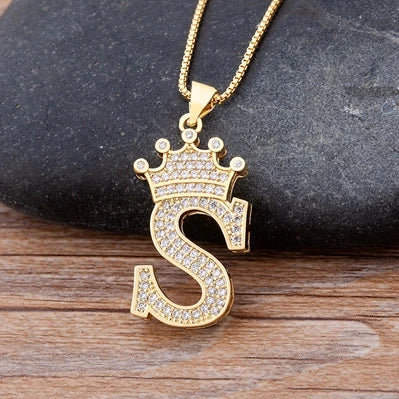 Custom Initial Letters Necklace A-Z Crown Hip Hop For Men