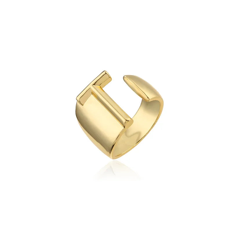 Hollow A-Z Letter Adjustable Opening Ring For Women – Gold Plated