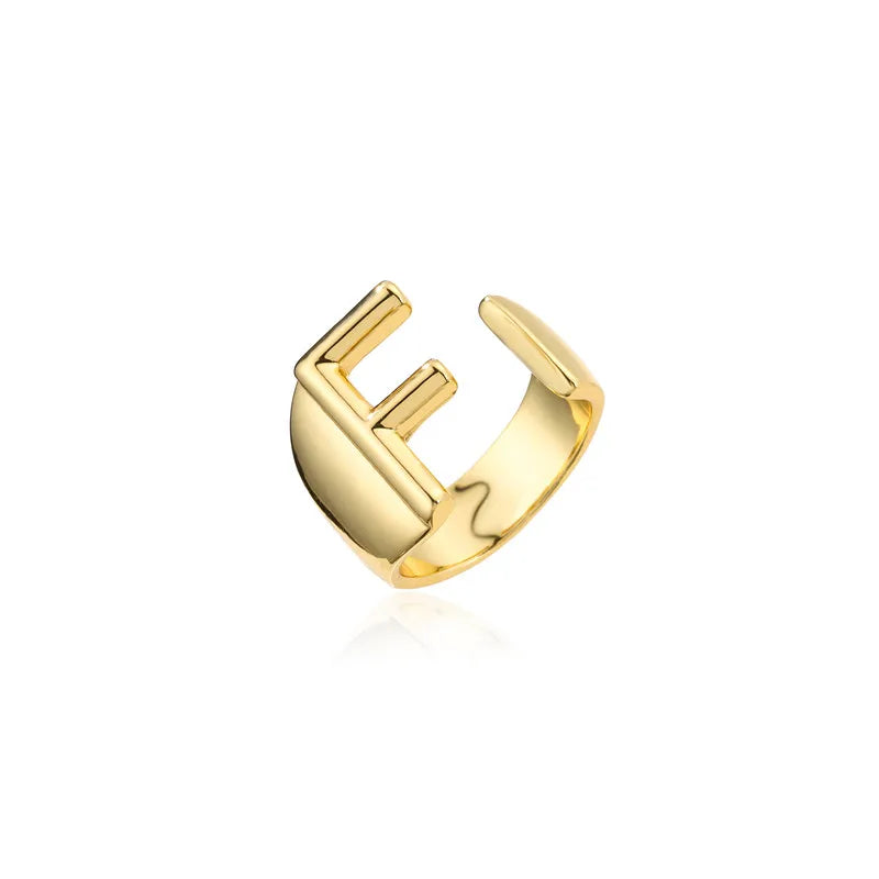 Hollow A-Z Letter Adjustable Opening Ring For Women – Gold Plated