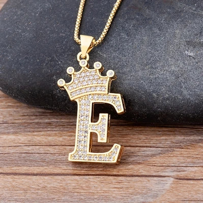 Custom Initial Letters Necklace A-Z Crown Hip Hop For Men