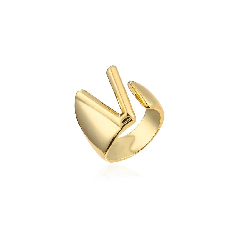 Hollow A-Z Letter Adjustable Opening Ring For Women – Gold Plated