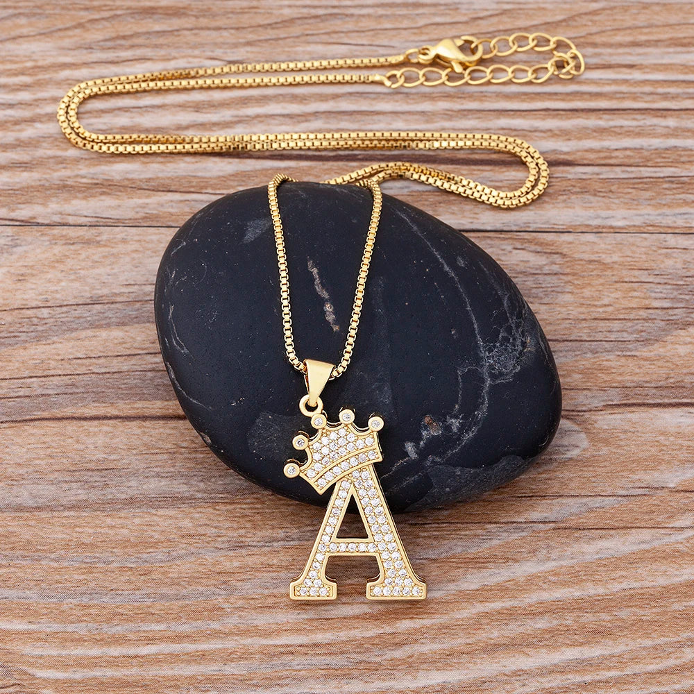 Custom Initial Letters Necklace A-Z Crown Hip Hop For Men