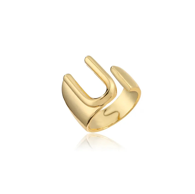 Hollow A-Z Letter Adjustable Opening Ring For Women – Gold Plated