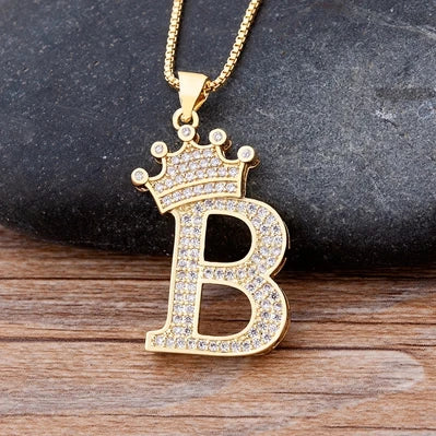 Custom Initial Letters Necklace A-Z Crown Hip Hop For Men