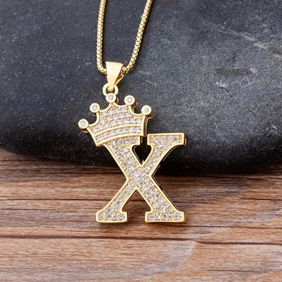 Custom Initial Letters Necklace A-Z Crown Hip Hop For Men