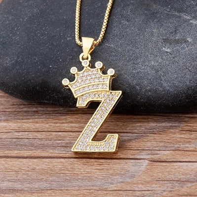 Custom Initial Letters Necklace A-Z Crown Hip Hop For Men