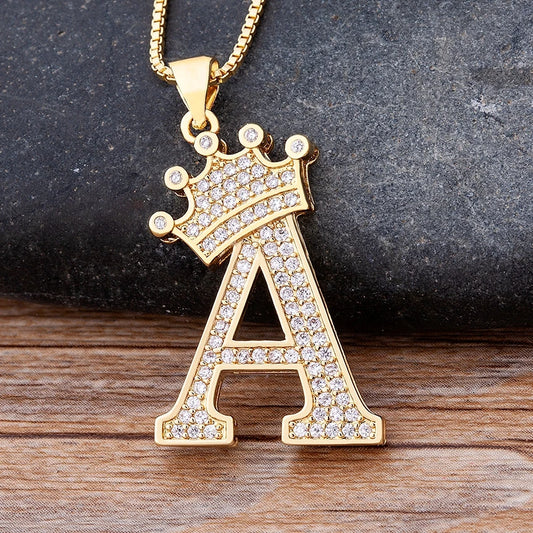 Custom Initial Letters Necklace A-Z Crown Hip Hop For Men