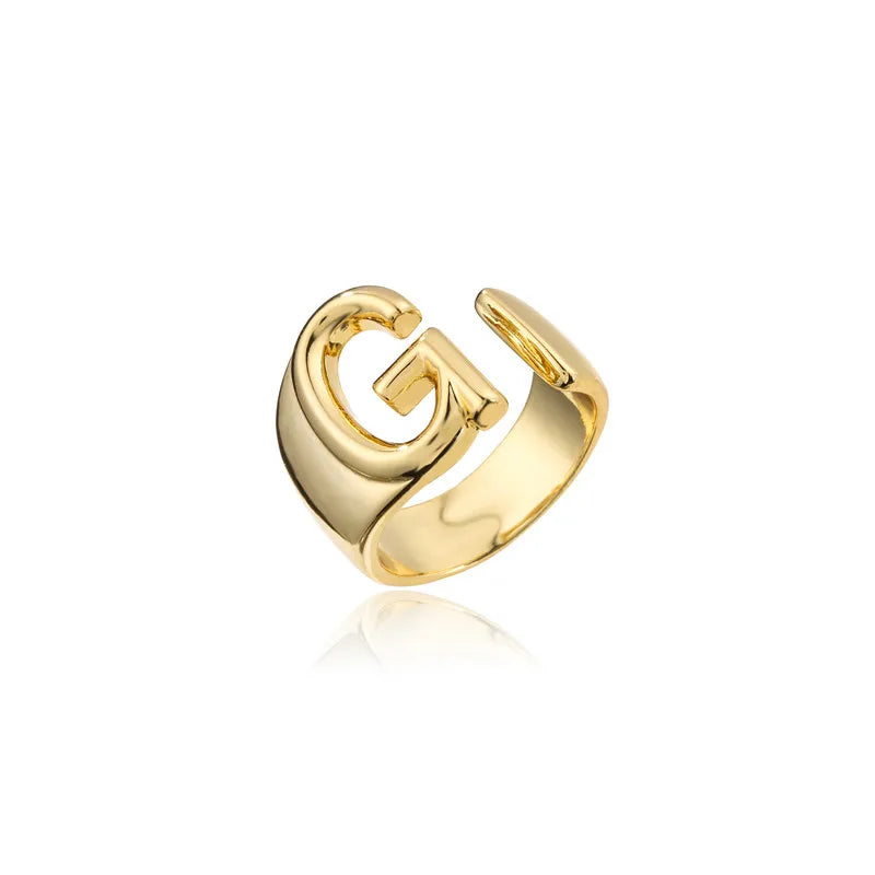 Hollow A-Z Letter Adjustable Opening Ring For Women – Gold Plated