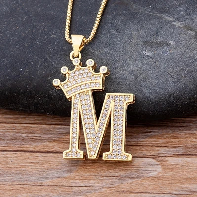 Custom Initial Letters Necklace A-Z Crown Hip Hop For Men