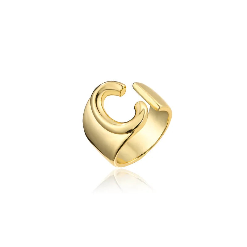 Hollow A-Z Letter Adjustable Opening Ring For Women – Gold Plated