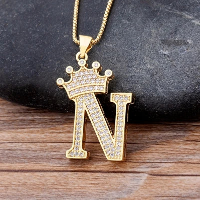 Custom Initial Letters Necklace A-Z Crown Hip Hop For Men