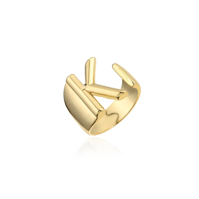 Hollow A-Z Letter Adjustable Opening Ring For Women – Gold Plated