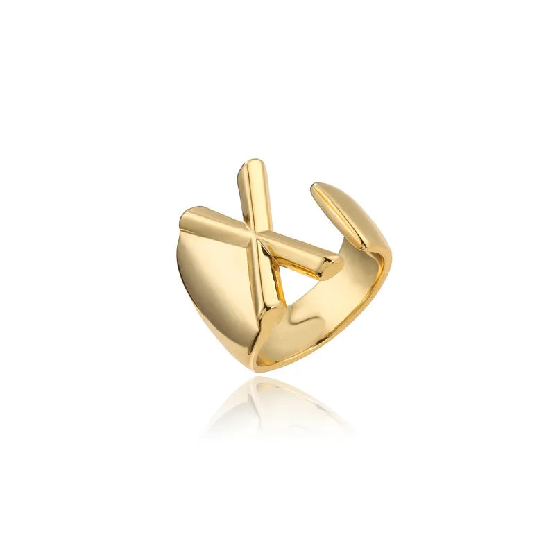 Hollow A-Z Letter Adjustable Opening Ring For Women – Gold Plated