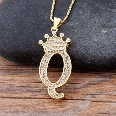 Custom Initial Letters Necklace A-Z Crown Hip Hop For Men