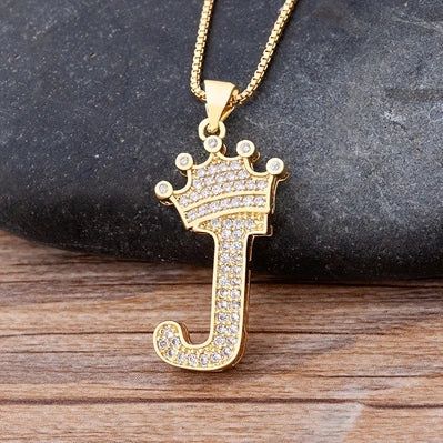 Custom Initial Letters Necklace A-Z Crown Hip Hop For Men