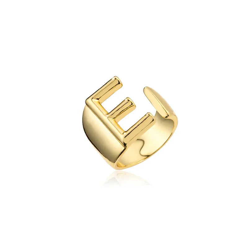 Hollow A-Z Letter Adjustable Opening Ring For Women – Gold Plated