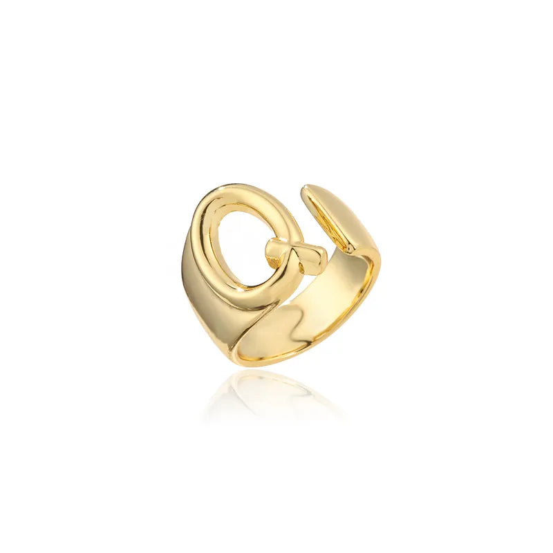 Hollow A-Z Letter Adjustable Opening Ring For Women – Gold Plated