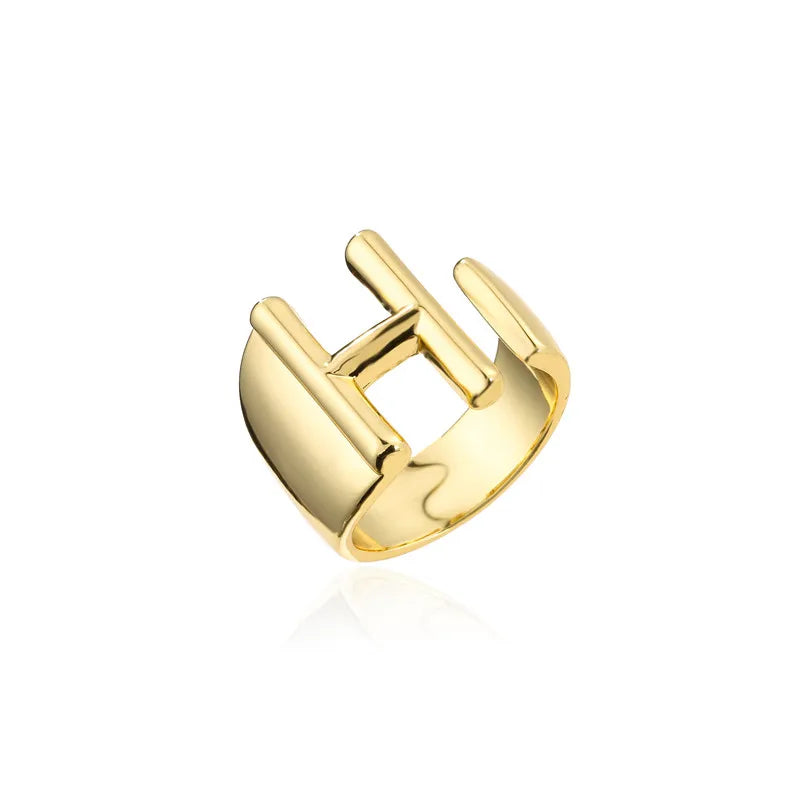 Hollow A-Z Letter Adjustable Opening Ring For Women – Gold Plated