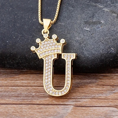 Custom Initial Letters Necklace A-Z Crown Hip Hop For Men