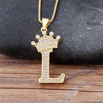 Custom Initial Letters Necklace A-Z Crown Hip Hop For Men