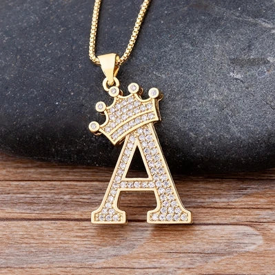 Custom Initial Letters Necklace A-Z Crown Hip Hop For Men