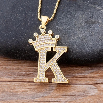 Custom Initial Letters Necklace A-Z Crown Hip Hop For Men