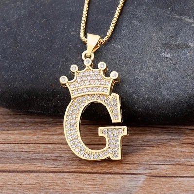 Custom Initial Letters Necklace A-Z Crown Hip Hop For Men