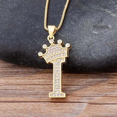 Custom Initial Letters Necklace A-Z Crown Hip Hop For Men