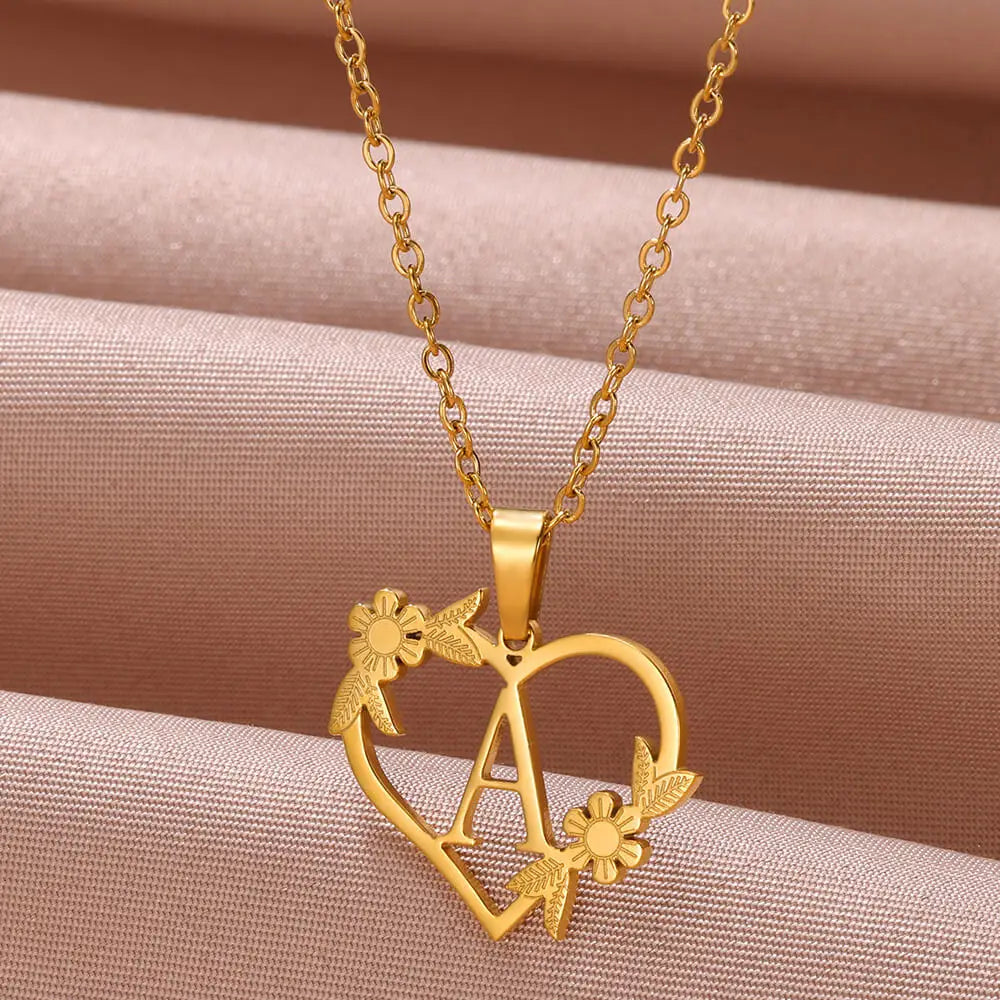 Custom Initial Charm A-Z Letters Pendant Necklace Stainless Steel - Gold Plated