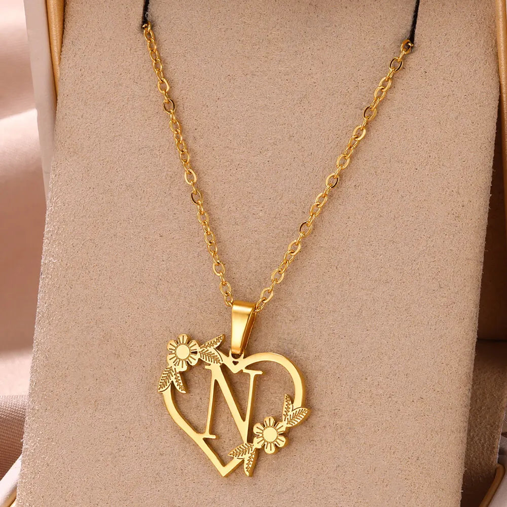 Custom Initial Charm A-Z Letters Pendant Necklace Stainless Steel - Gold Plated