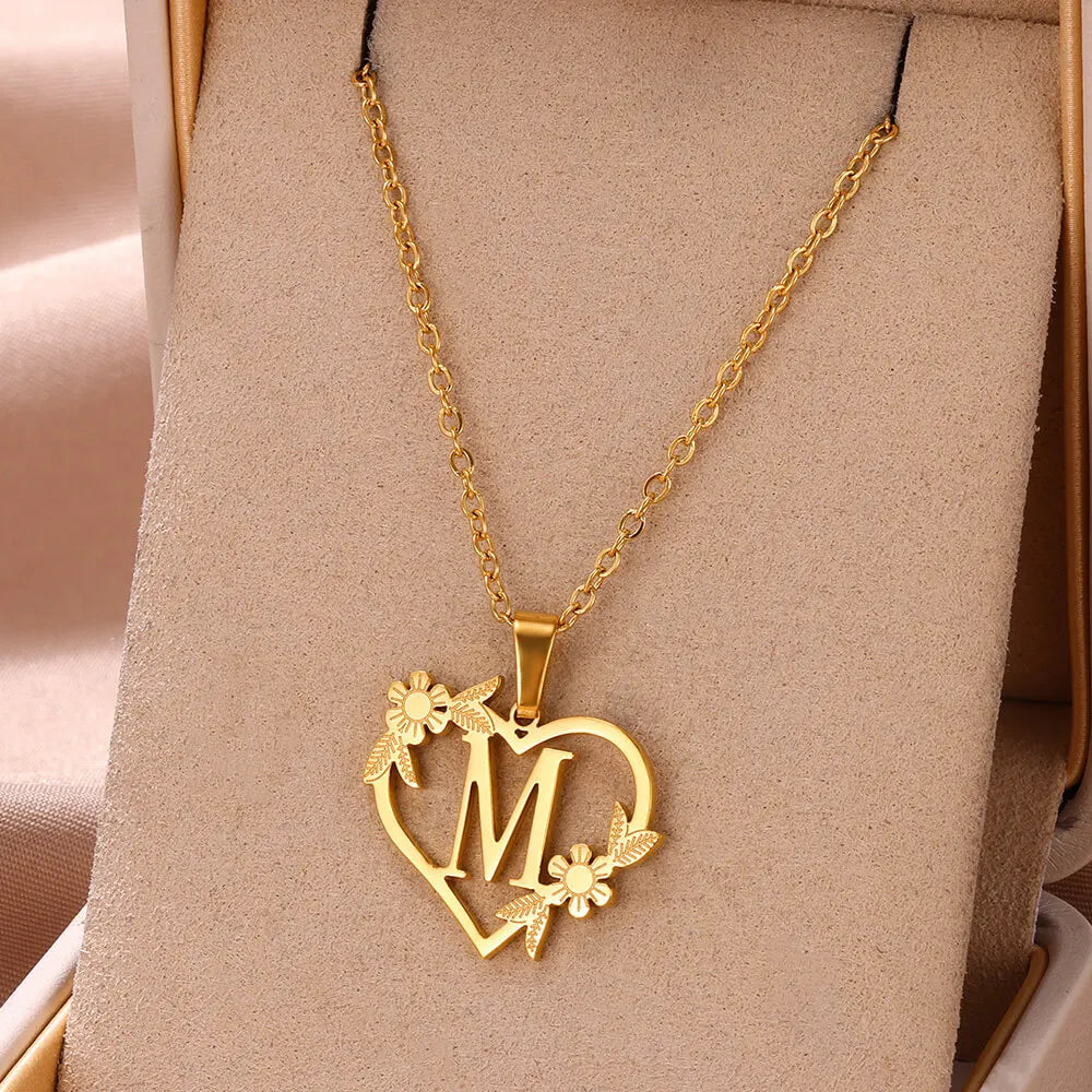 Custom Initial Charm A-Z Letters Pendant Necklace Stainless Steel - Gold Plated