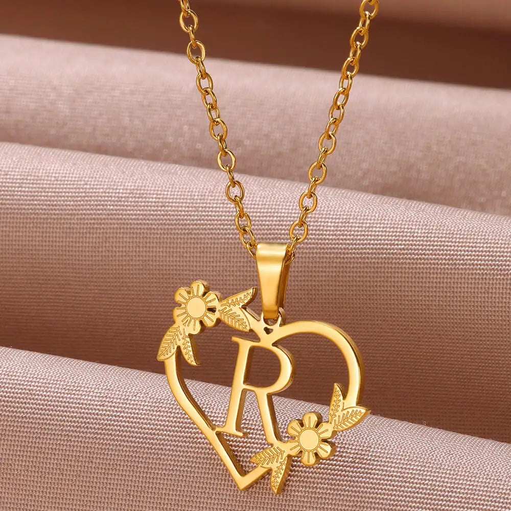 Custom Initial Charm A-Z Letters Pendant Necklace Stainless Steel - Gold Plated