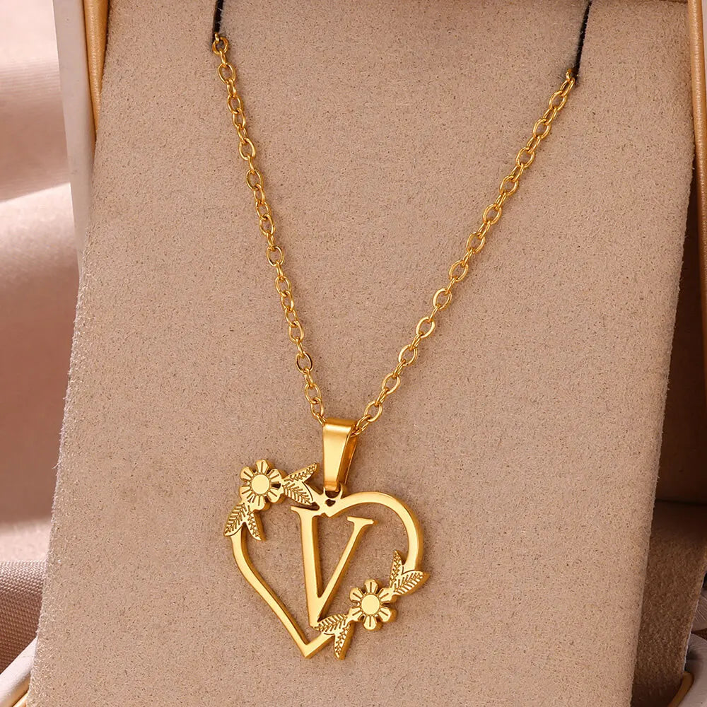 Custom Initial Charm A-Z Letters Pendant Necklace Stainless Steel - Gold Plated