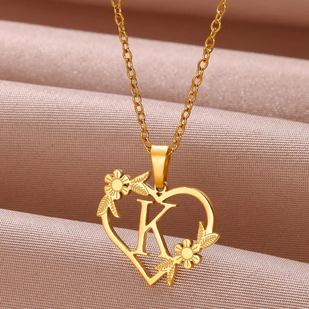 Custom Initial Charm A-Z Letters Pendant Necklace Stainless Steel - Gold Plated